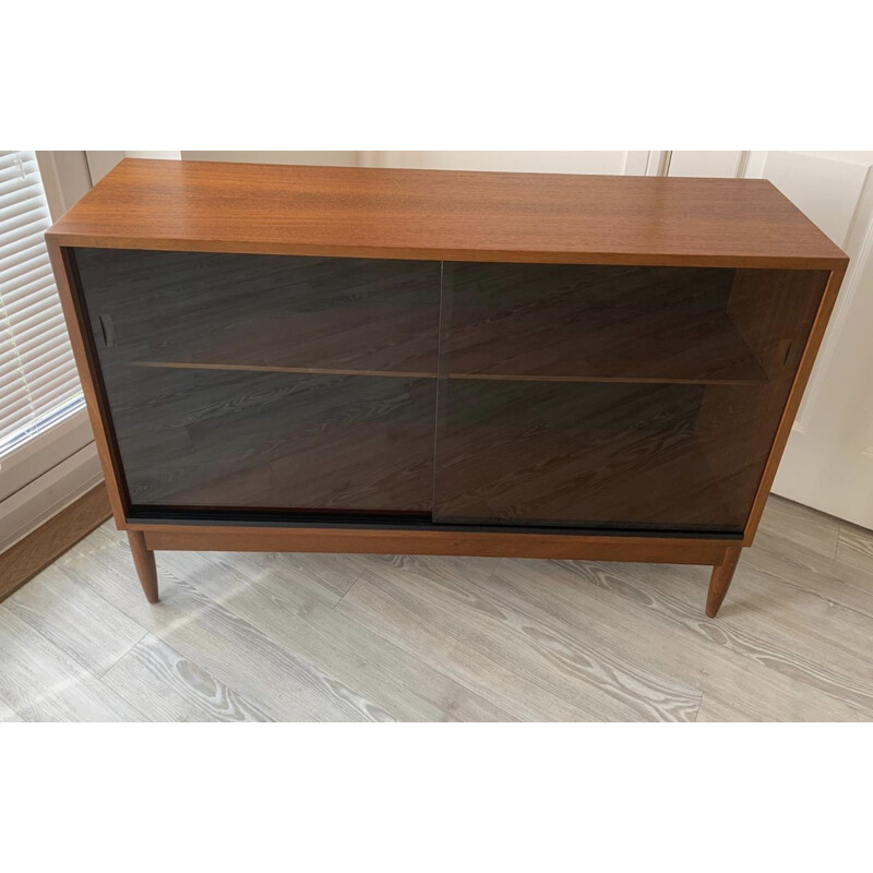Mid-Century 2 Sliding Glass Door Teak Cabinet Sideboard from Greaves and Thomas 1960