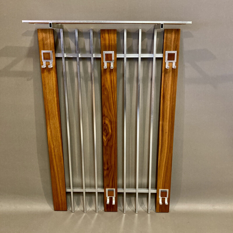 Vintage teak and metal 1950's coat rack