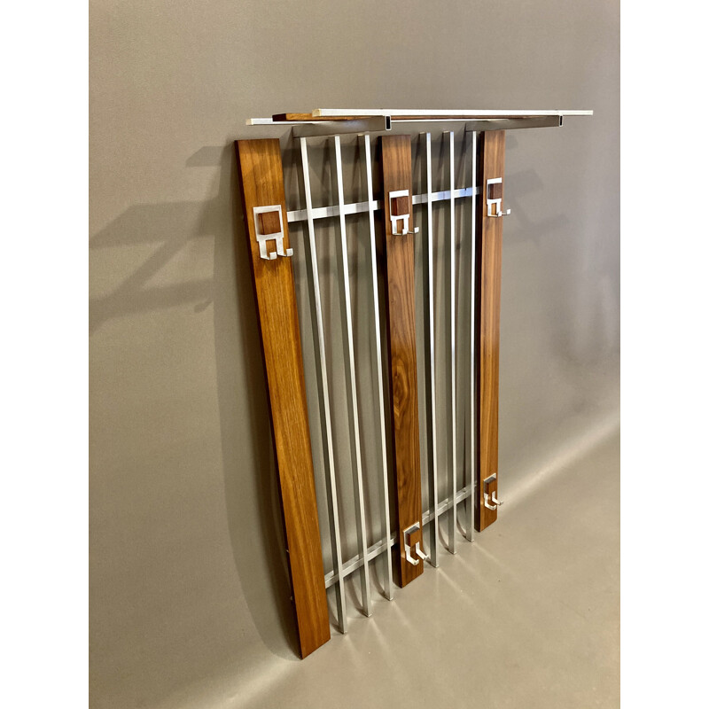 Vintage teak and metal 1950's coat rack