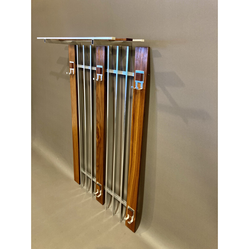 Vintage teak and metal 1950's coat rack