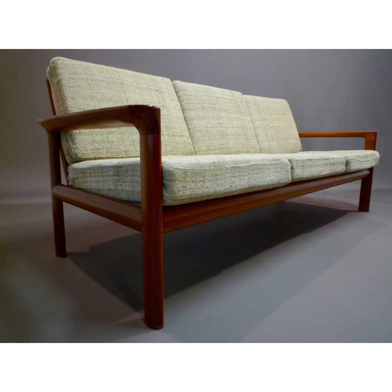 Scandinavian 3-seater sofa in beige fabric - 1950s