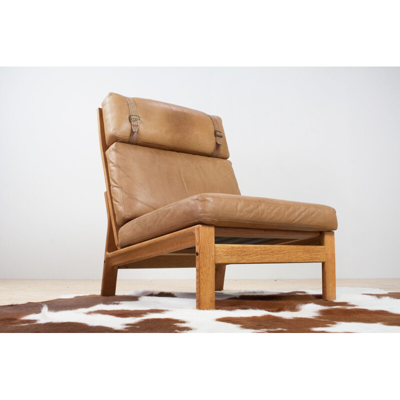Vintage high back leather lounge chair, Denmark 1960s