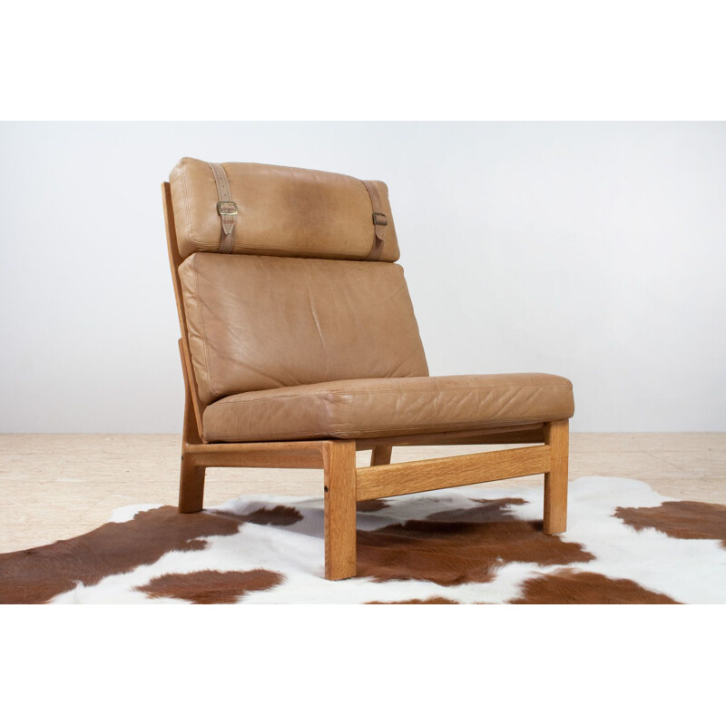 Vintage high back leather lounge chair, Denmark 1960s