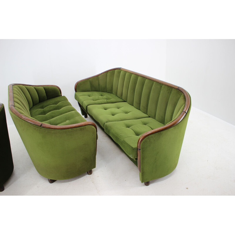 Salon vintage complet en tissu vert Italie 1950