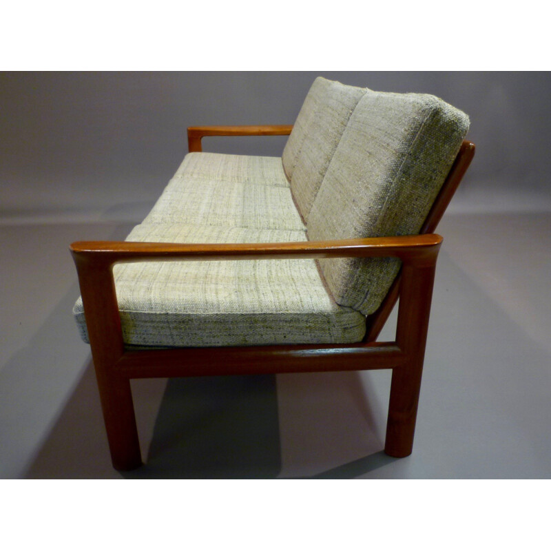 Scandinavian 3-seater sofa in beige fabric - 1950s