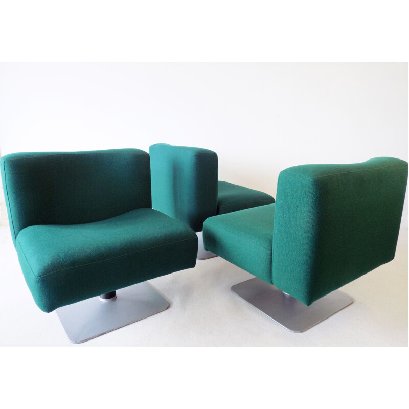 Set of 3 vintage petrol lounge chairs Mauser System 350 by Herbert Hirche