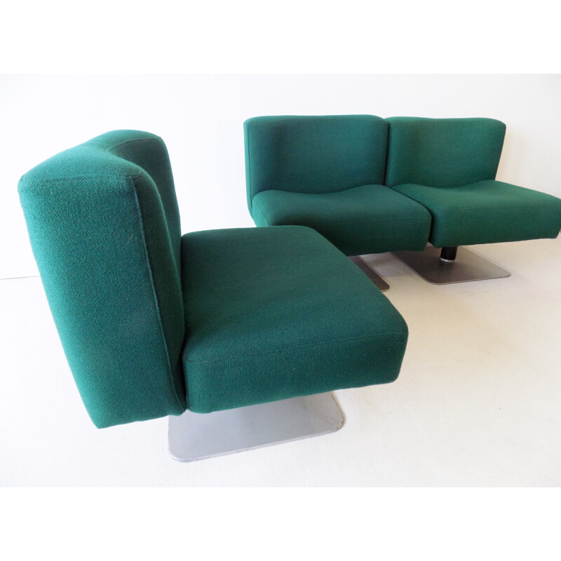 Set of 3 vintage petrol lounge chairs Mauser System 350 by Herbert Hirche