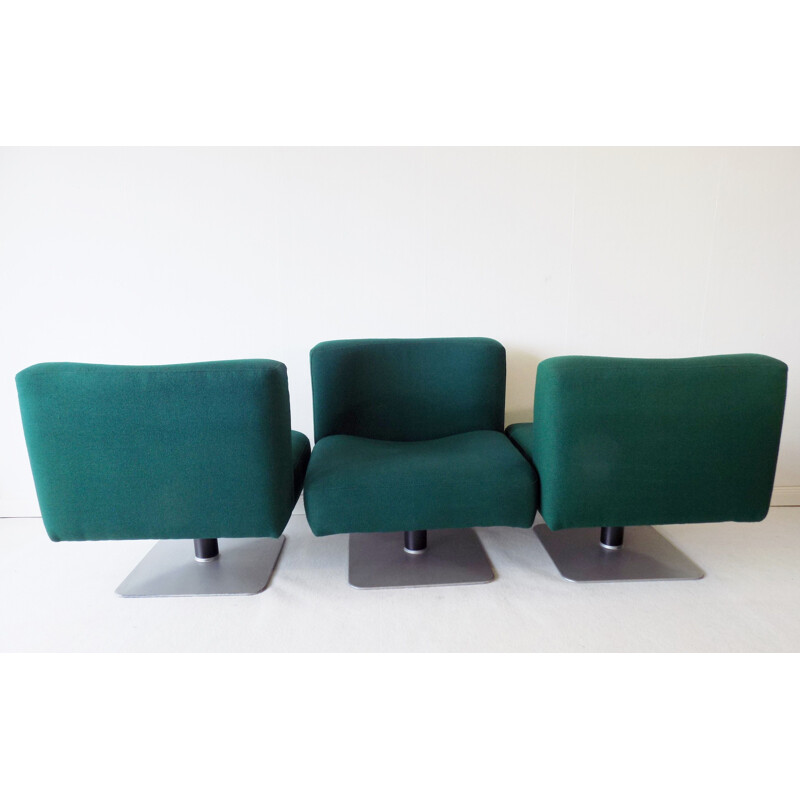 Lot de 3 fauteuils lounge vintage bleu pétrole  Mauser System 350 par Herbert Hirche