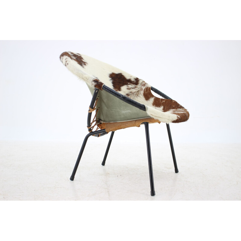 Vintage cowhide leather armchair by Lusch Erzeugnis Denmark