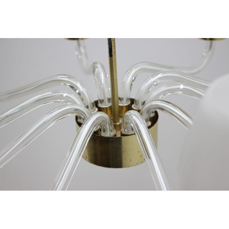 Pair of vintage glass and brass chandeliers by Kamenický Šenov, Czechoslovakia 1960