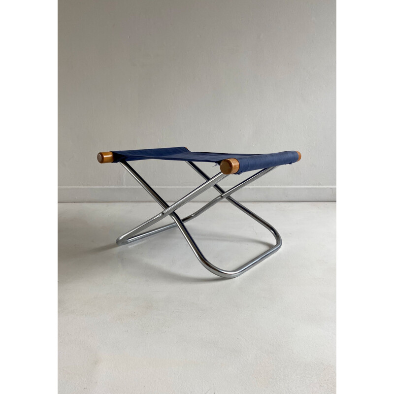 Vintage Folding Beech and Chrome 'NY' Ottoman by Takeshi Nii 1950