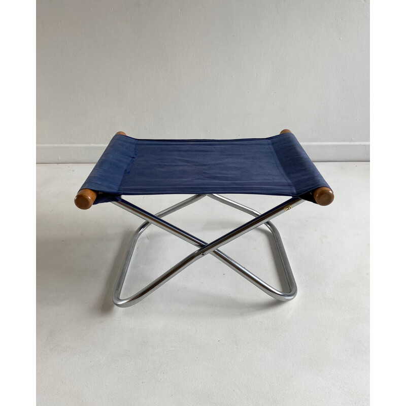 Vintage Folding Beech and Chrome 'NY' Ottoman by Takeshi Nii 1950
