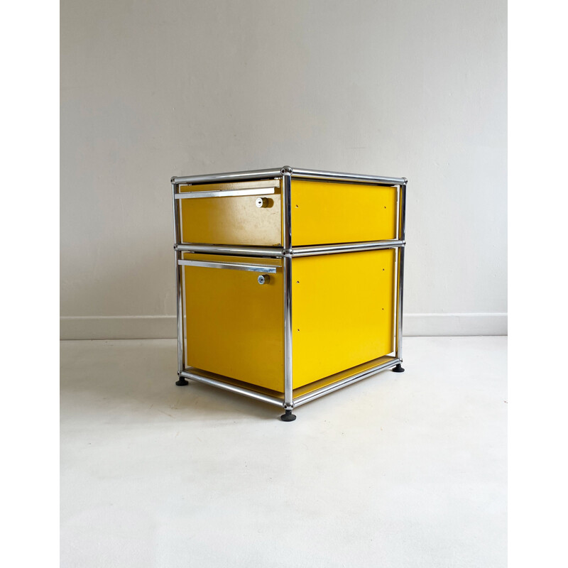 Meuble vintage jaune à 2 tiroirs de Fritz Haller pour USM Haller 1970