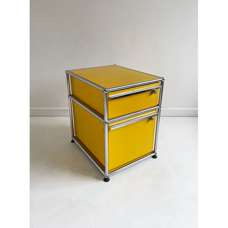 Meuble vintage jaune à 2 tiroirs de Fritz Haller pour USM Haller 1970