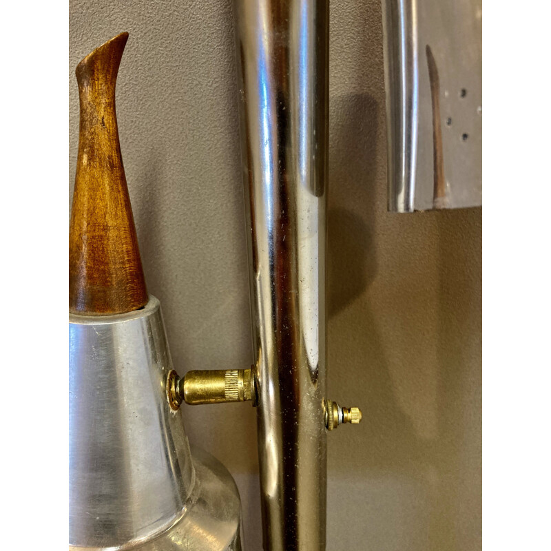 Vintage Floor Lamp Aluminium Teak American Brass 1950