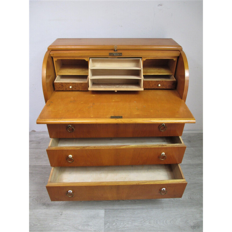 Vintage secretary desk in ash veneer 1950