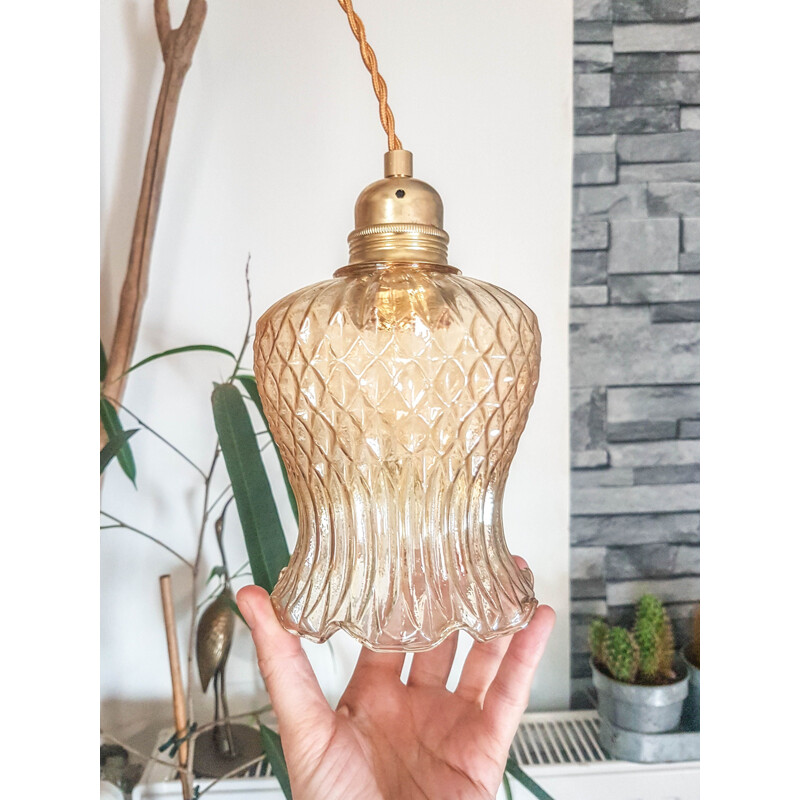 Vintage hanging light globe Tulip-shaped golden glass lamp table lamp