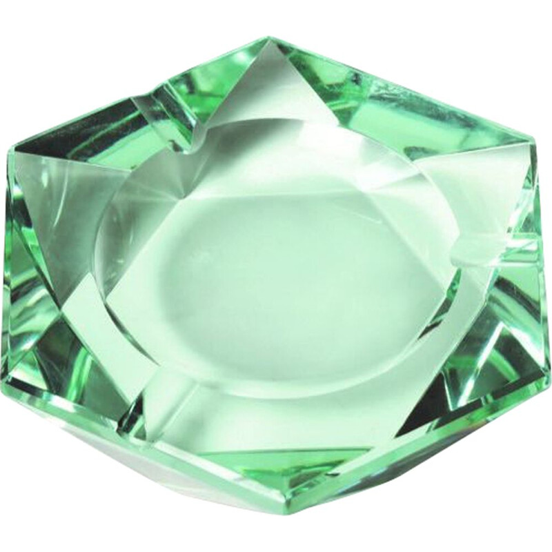 Vintage ashtray in thick glass cut in the shape of a faceted star by Fontana Arte, Italian 1950