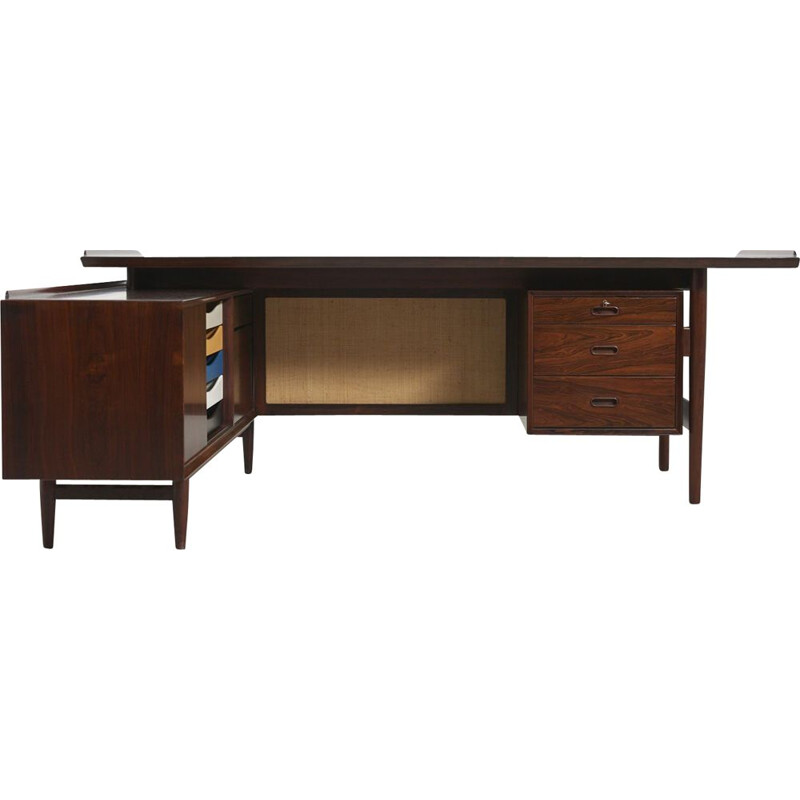 Vintage palisander desk with sideboard by Arne Vodder, Denmark 1950