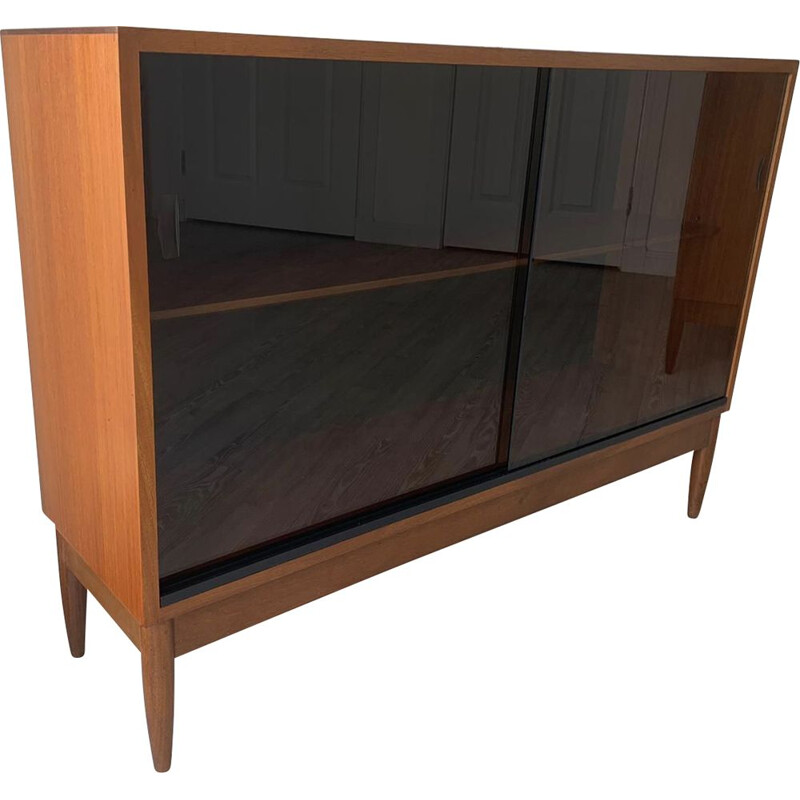 Mid-Century 2 Sliding Glass Door Teak Cabinet Sideboard from Greaves and Thomas 1960