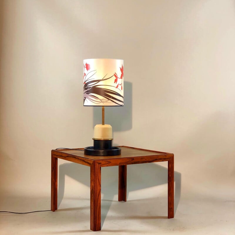 Vintage empty pocket lamp in leather and wood 1940