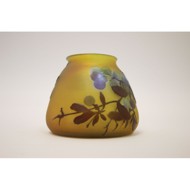 Vintage  Yellow Vase Signed By Emile Gallé, Art Nouveau France 1920