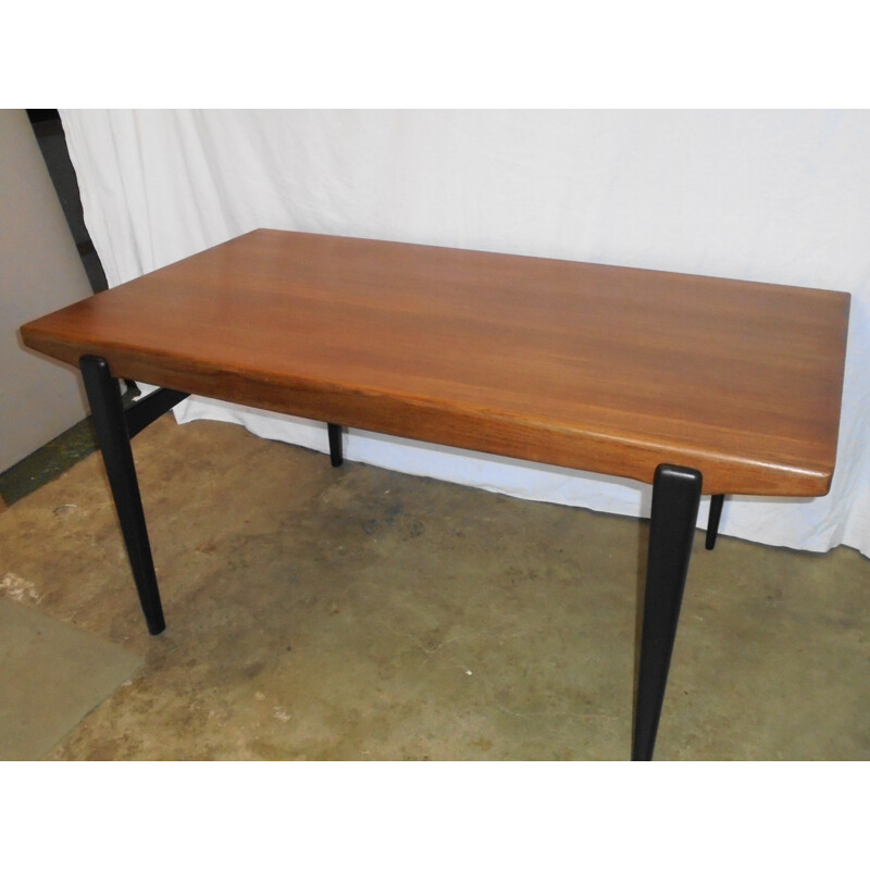 Table vintage a rallonges teck  pieds laqués noir 1960