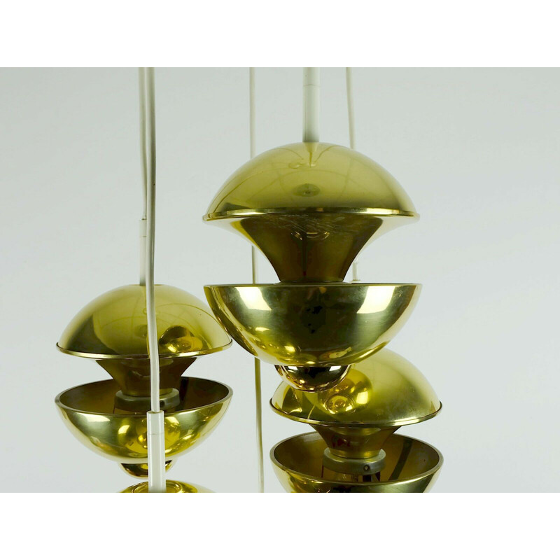 Mid century Pendant Light cascading lamp 7 brass shades by Klaus Hempel 1970s