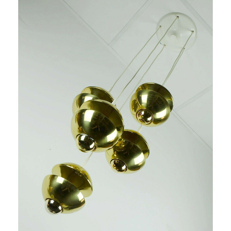 Mid century Pendant Light cascading lamp 7 brass shades by Klaus Hempel 1970s