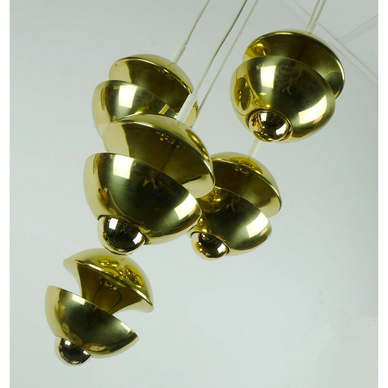 Mid century Pendant Light cascading lamp 7 brass shades by Klaus Hempel 1970s