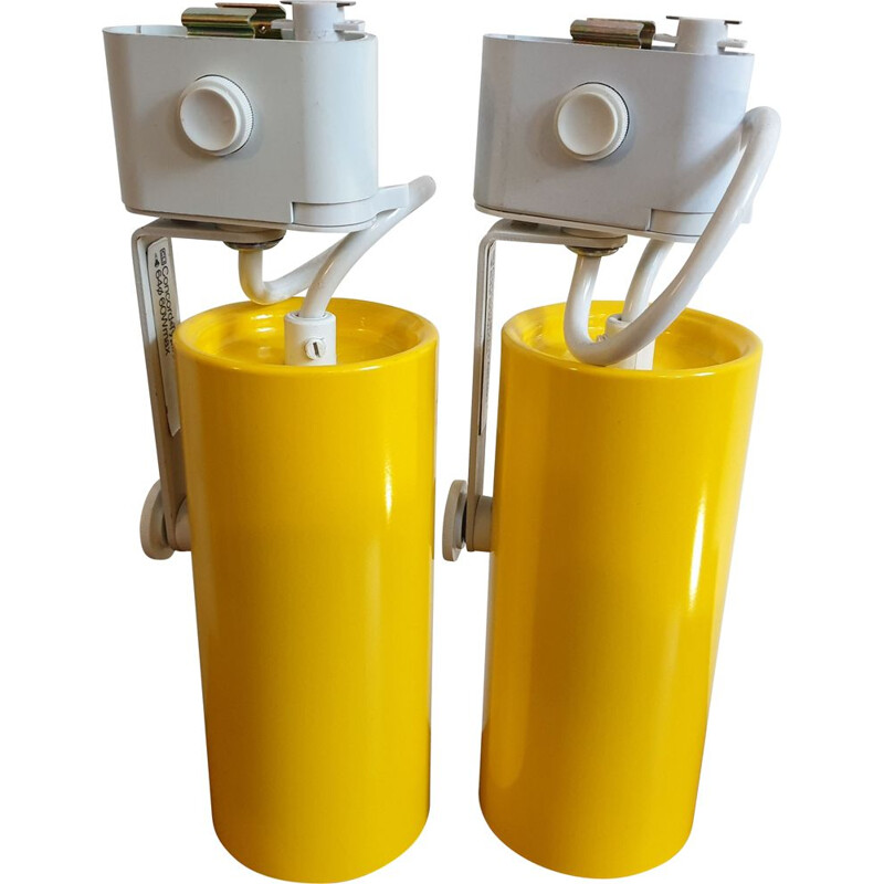 Pair of Yellow Concord ceiling track spotlights 1970s