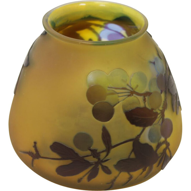 Vase vintage  jaune par Emile Gallé, Art Nouveau France 1920