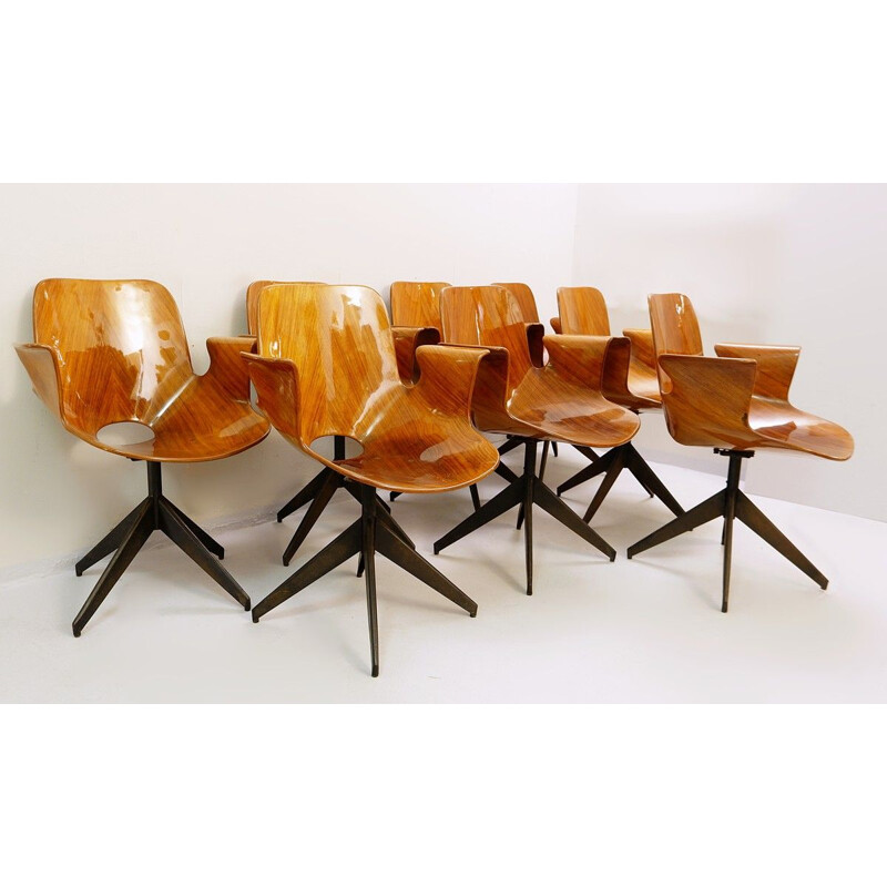 Set of 6 Medea Vintage Office Chair with Swivel Base by Vittorio Nobili for Fratelli Tagliabue, 1950