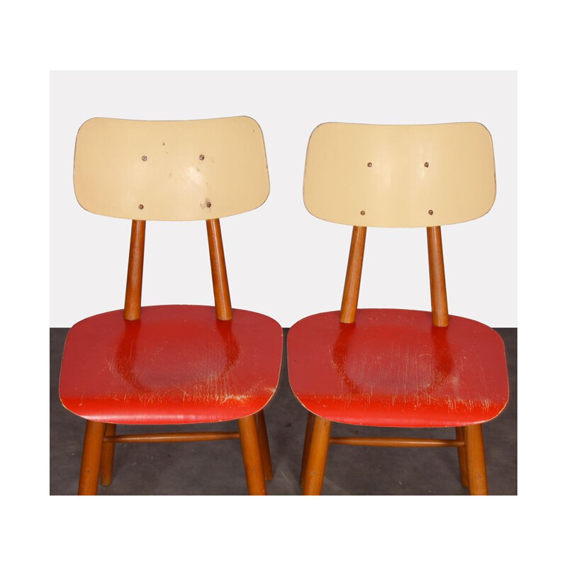 Pair of vintage red Czech chairs 1960