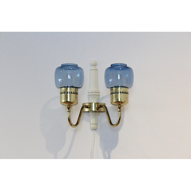 Vintage brass and blown glass wall lamp by Hans Agne Jakobsson for Markaryd, Sweden 1960