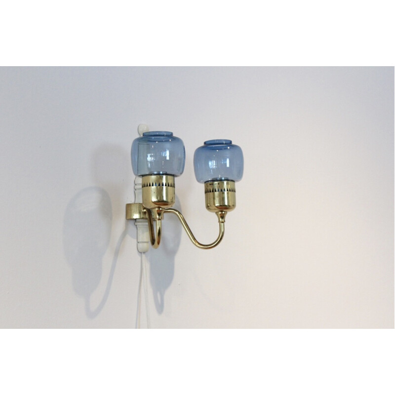 Vintage brass and blown glass wall lamp by Hans Agne Jakobsson for Markaryd, Sweden 1960