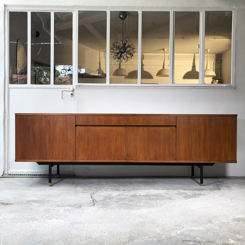 Long Vintage teak sideboard by Paul Geoffroy, 1960