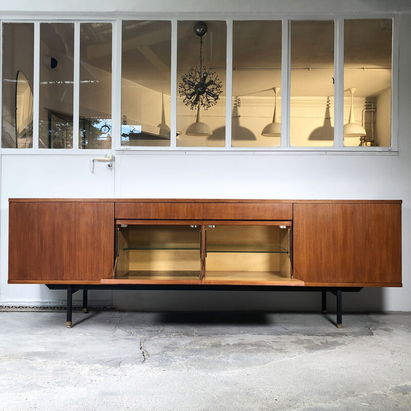 Long Vintage teak sideboard by Paul Geoffroy, 1960