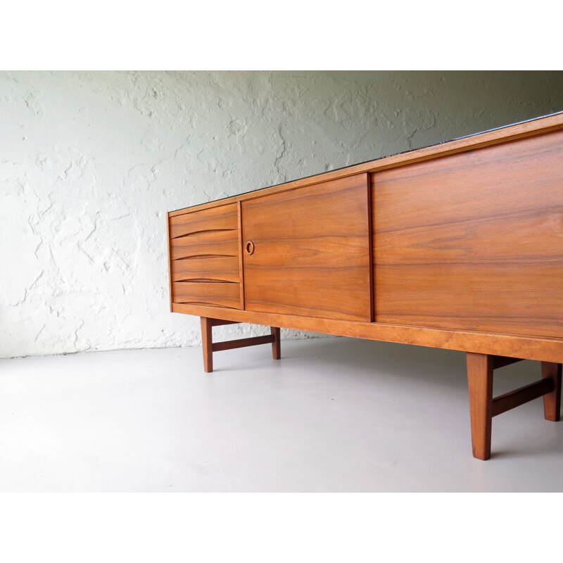 Vintage sideboard with black glass top, 1960s