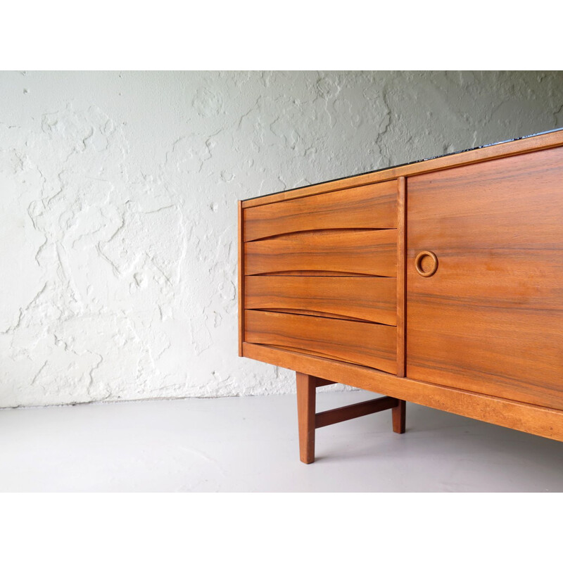 Vintage sideboard with black glass top, 1960s