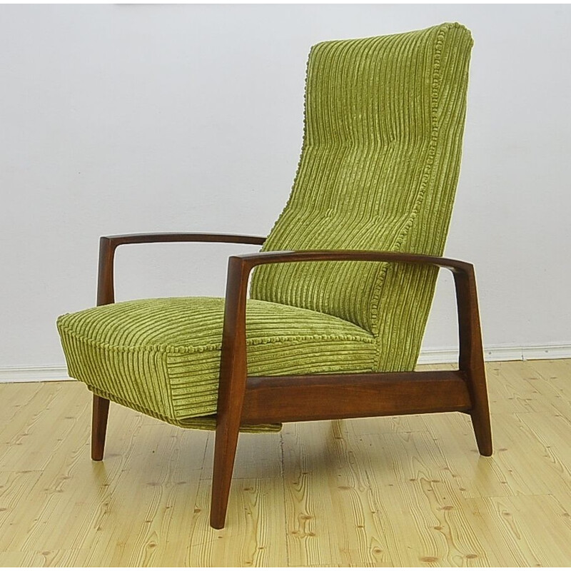 Fauteuil vintage en velours côtelé avec repose-pieds pliable, 1960