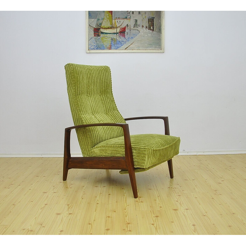 Vintage Corduroy armchair with folding footrest, 1960s