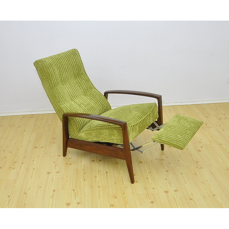 Vintage Corduroy armchair with folding footrest, 1960s