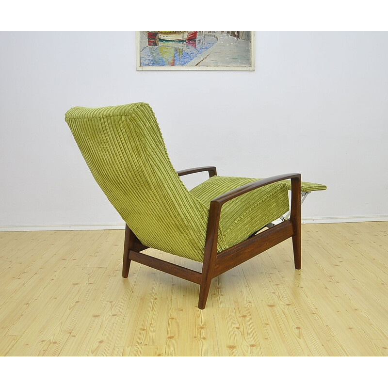 Vintage Corduroy armchair with folding footrest, 1960s