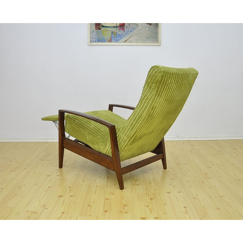 Vintage Corduroy armchair with folding footrest, 1960s