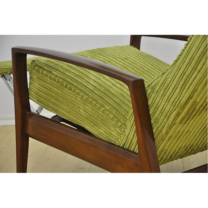 Vintage Corduroy armchair with folding footrest, 1960s