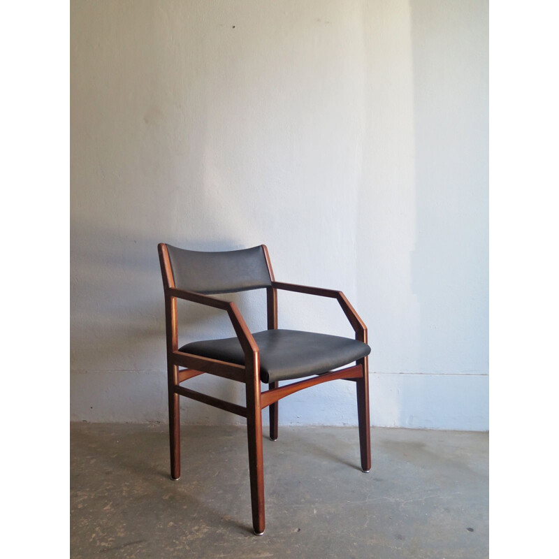 Vintage Chair in black leather and wood, scandinavian 1960s