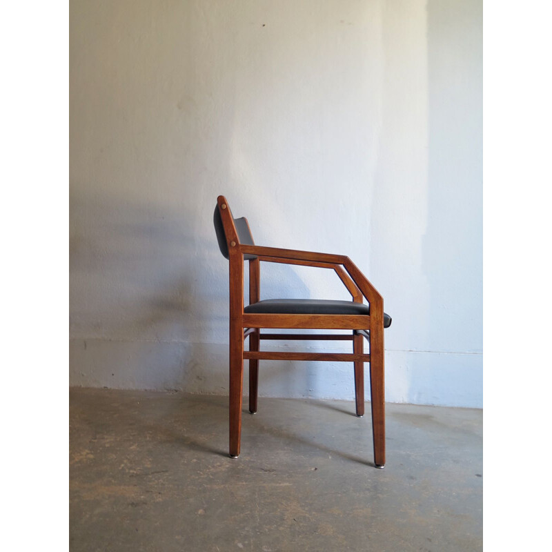 Vintage Chair in black leather and wood, scandinavian 1960s