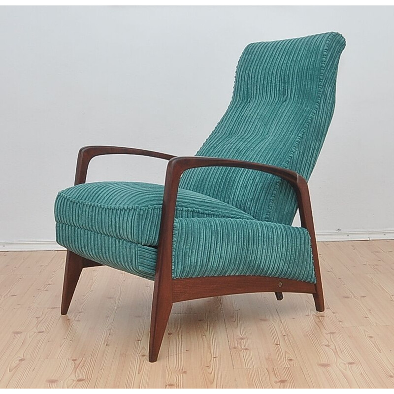 Vintage Corduroy armchair with folding footrest, 1960s