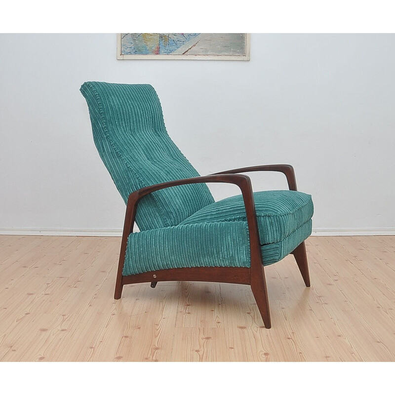 Vintage Corduroy armchair with folding footrest, 1960s